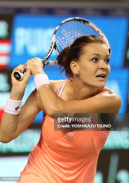 Agnieszka Radwanska of Poland during the quarter finals of the Toray Pan Pacific Open tennis championships in Tokyo on September 23, 2016. Radwanska...