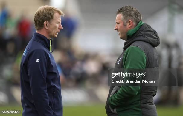 Galway , Ireland - 28 April 2018; Leinster head coach Leo Cullen, left, with Connacht forwards coach Jimmy Duffy prior to the Guinness PRO14 Round 21...