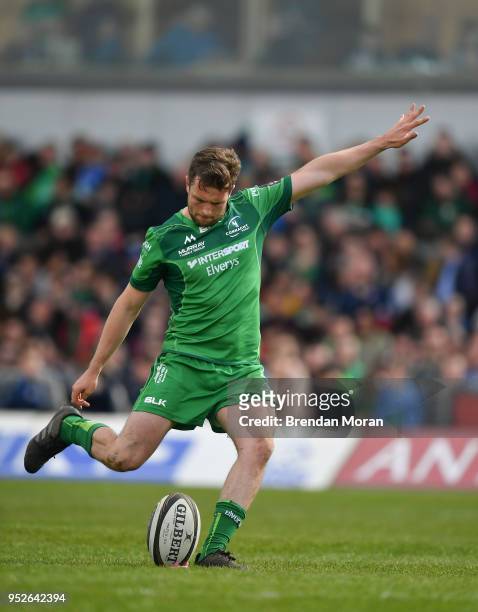 Galway , Ireland - 28 April 2018; Jack Carty of Connacht kicks a conversion during the Guinness PRO14 Round 21 match between Connacht and Leinster at...
