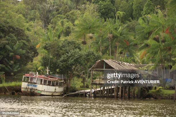 The French border city of Saint-Georges-De-L'Oyapock.In Amazonia forest a new international bridge is under construction between France and Brazil...