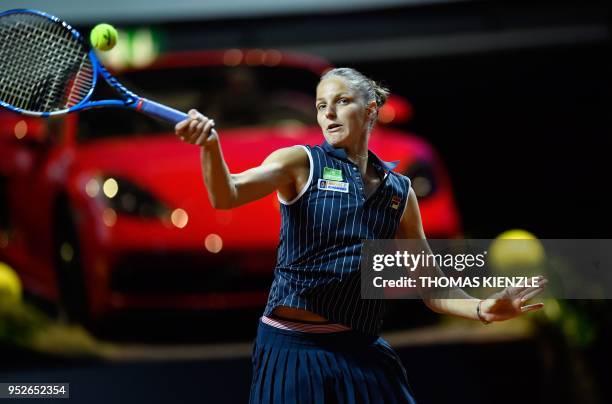 Karolina Pliskova from the Czech Republic returns the ball to CoCo Vandeweghe from the US during their final match at the WTA Tennis Grand Prix in...