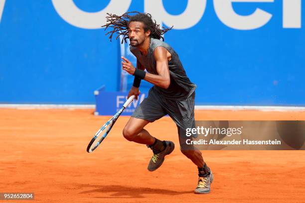 Dustin Brown of Germany runs during his qualification match against Dennis Novak of Austria on day 2 of the BMW Open at MTTC IPHITOS on April 29,...