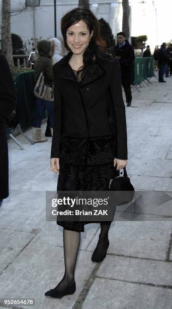 Mary-Louise Parker exits the J Mendel Fall 2007 fashion show during Mercedes-Benz Fashion Week in Bryant Park, New York City BRIAN ZAK.