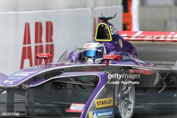 Britains Sam Bird of the Formula E team DS Virgin competes during the practice session of the French stage of the Formula E championship around The...