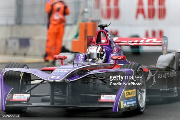 Britains Alex Lynn of the Formula E team DS Virgin competes during the practice session of the French stage of the Formula E championship around The...