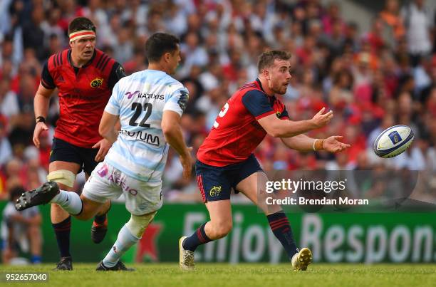 Bordeaux , France - 22 April 2018; JJ Hanrahan of Munster in action against Dan Carter of Racing 92 during the European Rugby Champions Cup...