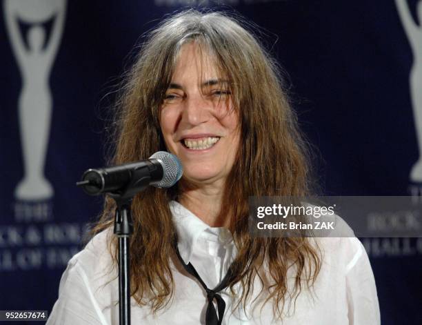 Patti Smith in the press room at the 22nd annual Rock And Roll Hall of Fame Induction Ceremony held at the Waldorf Astoria Hotel, New York City BRIAN...