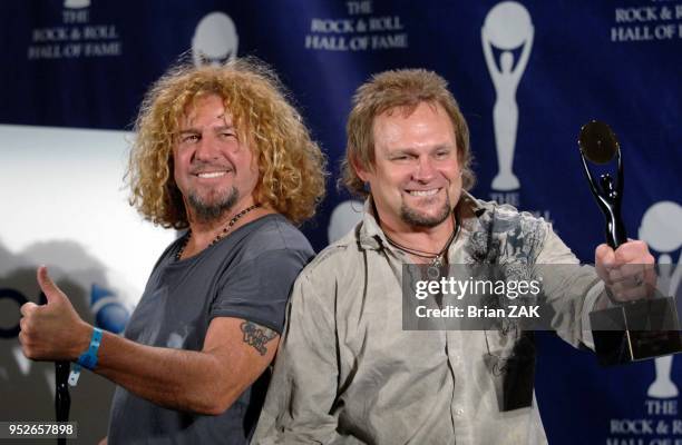 Sammy Hagar and Michael Anthony of Van Halen in the press room at the 22nd annual Rock And Roll Hall of Fame Induction Ceremony held at the Waldorf...