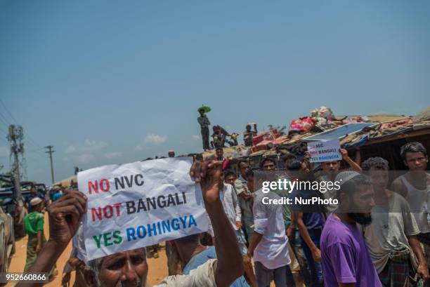 Rohingya refugees people at Cox's Bazar in Bangladesh demostrated during a UN Security visit at Rohingya camp on 29 April, 2018. UN Security Council...