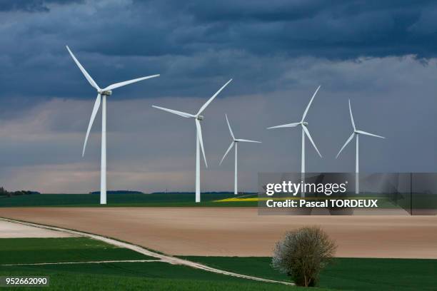 Eoliennes dans un champ dans l'Oise.