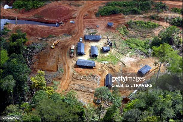 Gold washing site of St. Elie, at the heart of the Amazon forest of French Guiana.