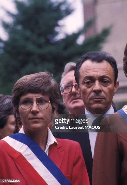 Michel Rocard lors d'un rassemblement de soutien à la démocratie à Dreux le 9 septembre 1983, France.
