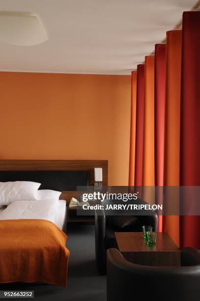 Bedroom of Josl hotel, Obergurgl, Otztal valley, Tirol region, Austria.