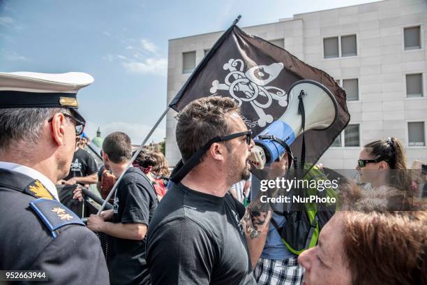 Protest took place on 29 April 2018 in Venice, Italy against the barriers that are limitating the access to the city in case of a heavy pedestrians...