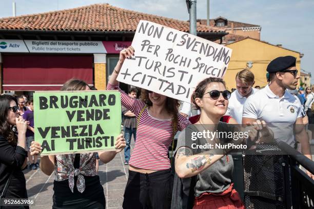 Protest took place on 29 April 2018 in Venice, Italy against the barriers that are limitating the access to the city in case of a heavy pedestrians...