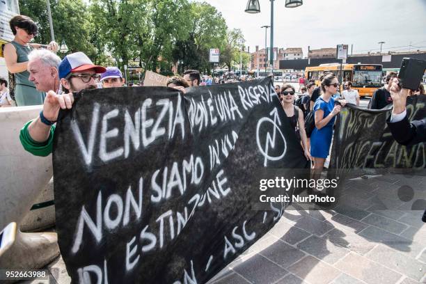 Protest took place on 29 April 2018 in Venice, Italy against the barriers that are limitating the access to the city in case of a heavy pedestrians...