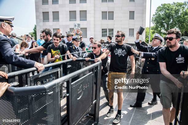 Protest took place on 29 April 2018 in Venice, Italy against the barriers that are limitating the access to the city in case of a heavy pedestrians...