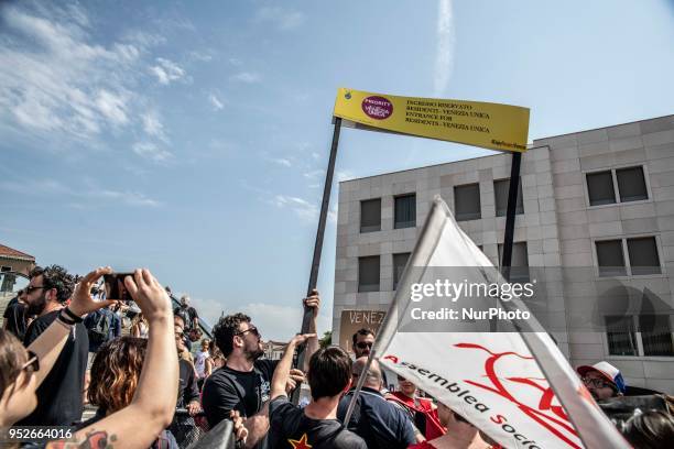 Protest took place on 29 April 2018 in Venice, Italy against the barriers that are limitating the access to the city in case of a heavy pedestrians...