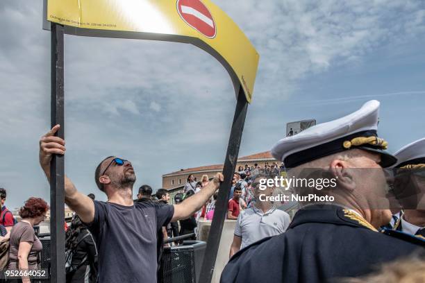 Protest took place on 29 April 2018 in Venice, Italy against the barriers that are limitating the access to the city in case of a heavy pedestrians...