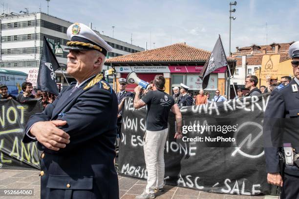 Protest took place on 29 April 2018 in Venice, Italy against the barriers that are limitating the access to the city in case of a heavy pedestrians...