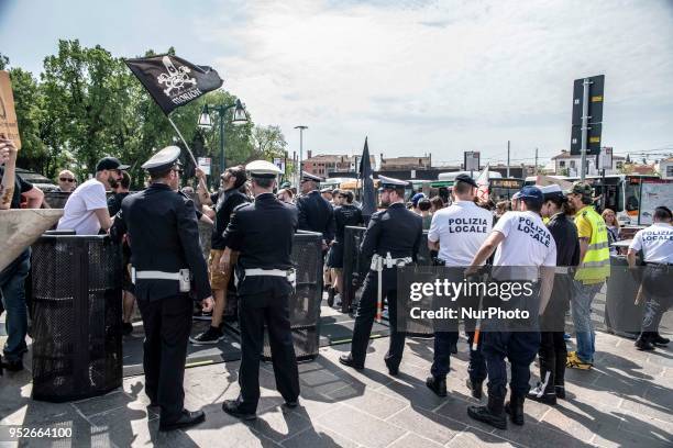 Protest took place on 29 April 2018 in Venice, Italy against the barriers that are limitating the access to the city in case of a heavy pedestrians...