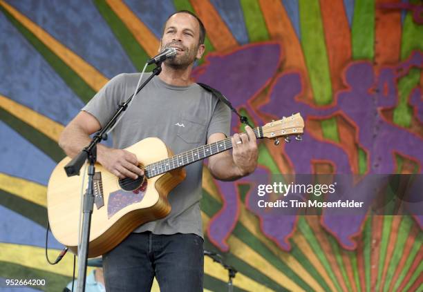 Jack Johnson performs during the 2018 New Orleans Jazz & Heritage Festival at Fair Grounds Race Course on April 28, 2018 in New Orleans, Louisiana.