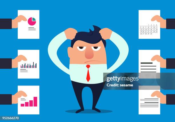 businessman is troubled by multiple tasks - grant writer stock illustrations