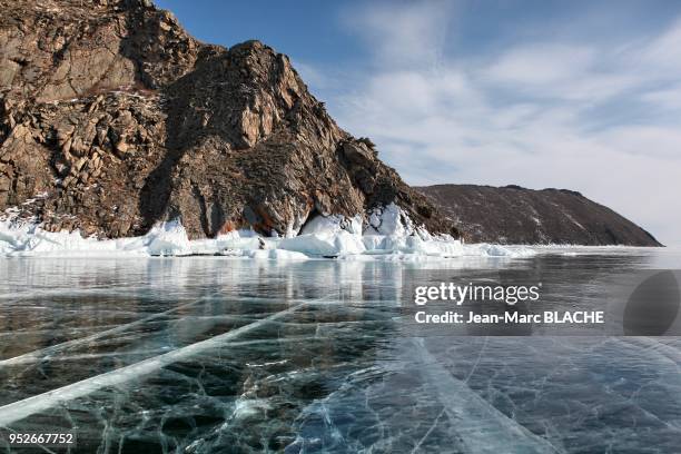 Expedition to Lake Baikal in Siberia. Ba??kal Lake under ice in winter on March 7, 2011.