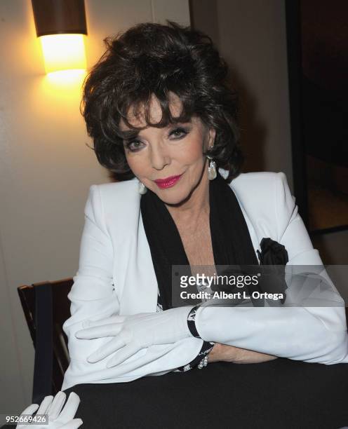 Actress Dame Joan Collins attends The Hollywood Show held at The LAX Westin Hotel on April 28, 2018 in Los Angeles, California.