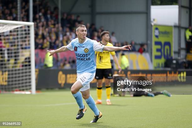 Jannes Vansteenkiste of Roda JC during the Dutch Eredivisie match between VVV Venlo and Roda JC at Seacon stadium De Koel on April 29, 2018 in Venlo,...