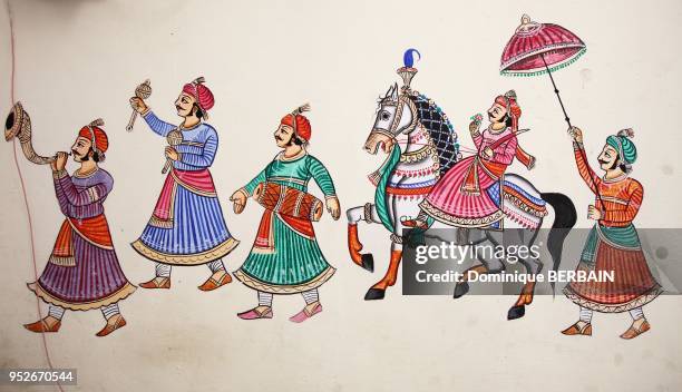 Peinture murale traditionnelle, Udaipur, Rajasthan, Inde.