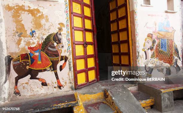 Peinture murale traditionnelle, Udaipur, Rajasthan, Inde.