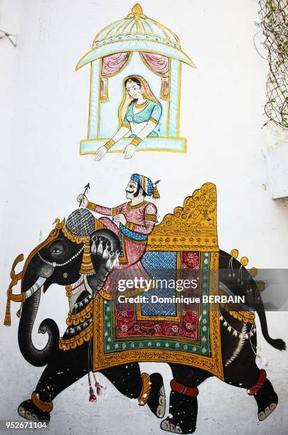 Peinture murale traditionnelle, Udaipur, Rajasthan, Inde.