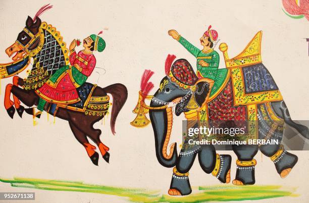 Peinture murale traditionnelle, Udaipur, Rajasthan, Inde.