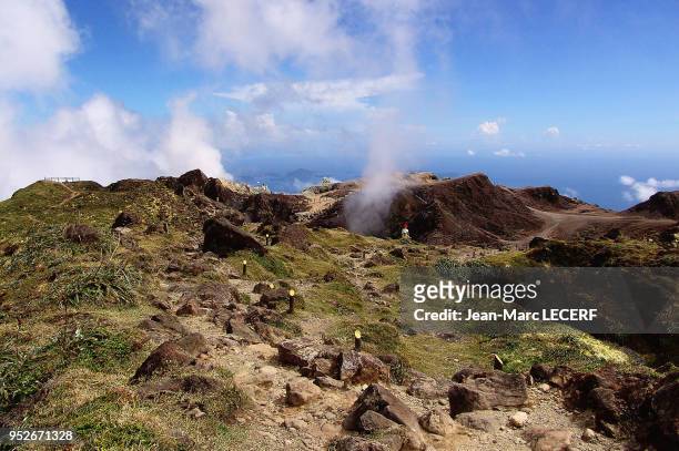 Paysage sur le plateau du volcan la Soufrière Guadeloupe.