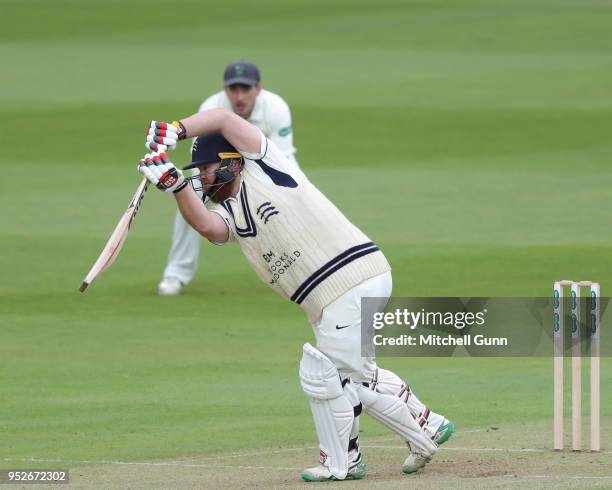 Paul Stirling of Middlesex plays a shot during day three of the Specsavers County Championship Division Two match between Middlesex and Glamorgan at...