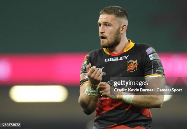 Dragons' Harrison Keddie during the Guinness PRO14 Round 21 Judgement Day VI match between Cardiff Blues and Ospreys at Principality Stadium at...