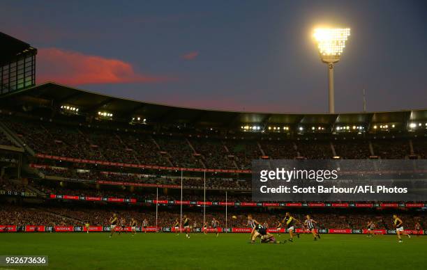 General view during the AFL round six match between the Collingwood Magpies and Richmond Tigers at Melbourne Cricket Ground on April 29, 2018 in...