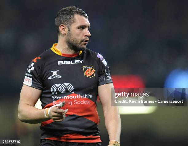 Dragons' Charlie Davies during the Guinness PRO14 Round 21 Judgement Day VI match between Cardiff Blues and Ospreys at Principality Stadium at...