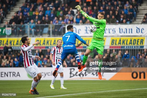 Pedro Chirivella of Willem II, Freek Heerkens of Willem II, Youness Mokhtar of PEC Zwolle, goalkeeper Timon Wellenreuther of Willem II during the...