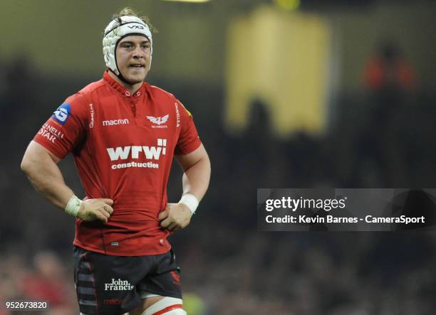 Scarlets' Will Boyde during the Guinness PRO14 Round 21 Judgement Day VI match between Cardiff Blues and Ospreys at Principality Stadium at...