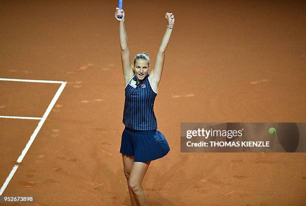 Karolina Pliskova from the Czech Republic celebrates as she wins against CoCo Vandeweghe from the US returns in their final match at the WTA Tennis...