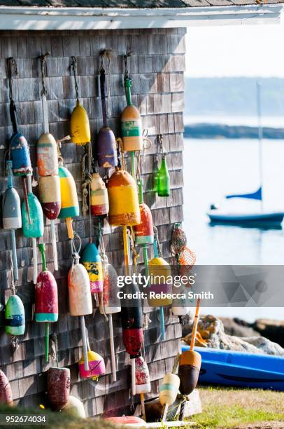 buoy on building - maine coastline stock pictures, royalty-free photos & images