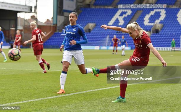 Alex Greenwood of Liverpool Ladies during the WSL match between Liverpool Ladies and Everton Ladies at Prenton Park on April 29, 2018 in Birkenhead,...