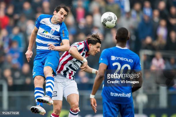 Dirk Marcellis of PEC Zwolle, Darryl Lachman of Willem II, Kingsley Ehizibue of PEC Zwolle during the Dutch Eredivisie match between PEC Zwolle and...