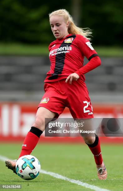 Barbara Reger of Leverkusen runs with the ball during the Second Frauen-Bundesliga Suedstaffel match between Bayer Leverkusen and SC Freiburg II at...