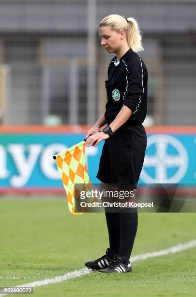 Lineswoman Johanna Kotthoff is seen during the Second Frauen-Bundesliga Suedstaffel match between Bayer Leverkusen and SC Freiburg II at...