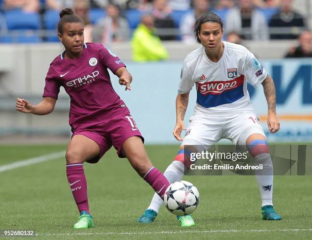 Nikita Parris of Manchester City Women is challenged by Dzsenifer Marozsan of Olympique Lyonnais during the UEFA Women's Champions League, Semi Final...