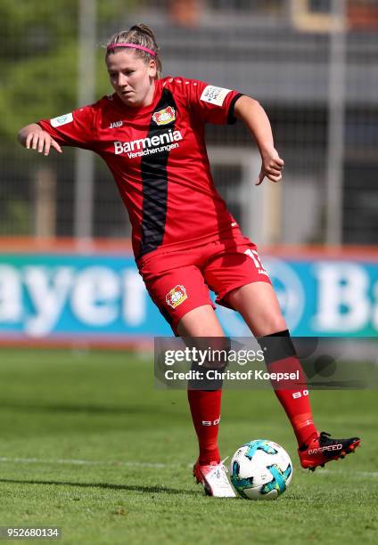 Louise Ringsing of Leverkusen runs with the ball during the Second Frauen-Bundesliga Suedstaffel match between Bayer Leverkusen and SC Freiburg II at...