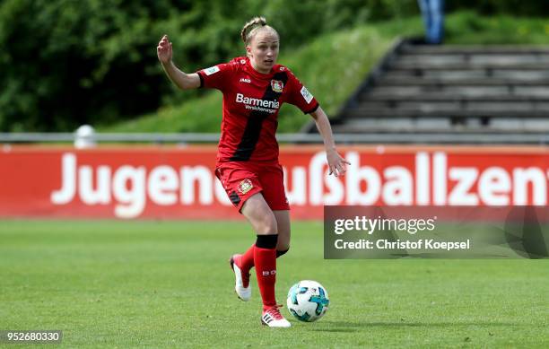 Frederike Kempe of Leverkusen runs with the ball during the Second Frauen-Bundesliga Suedstaffel match between Bayer Leverkusen and SC Freiburg II at...